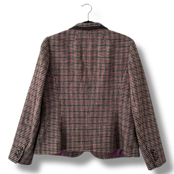 Talbots Beige/Pink Houndstooth Plaid Blazer Owl Print Office Academia Preppy 12 - Picture 8 of 10